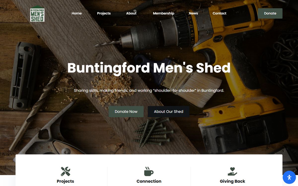 Buntingford Men's Shed website, designed and built by Murleo